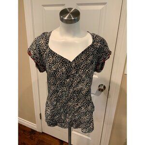 Rag & Bone Short Sleeve Black Splatter Print Silk Top, Size 4